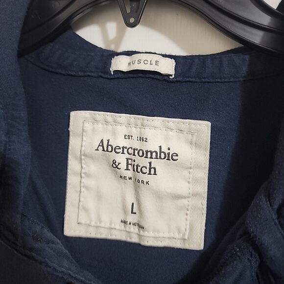 VTG Y2K Abercrombie & Fitch Pullover Hoodie Muscle Moose Navy Blue Mens Size L - Picture 6 of 6